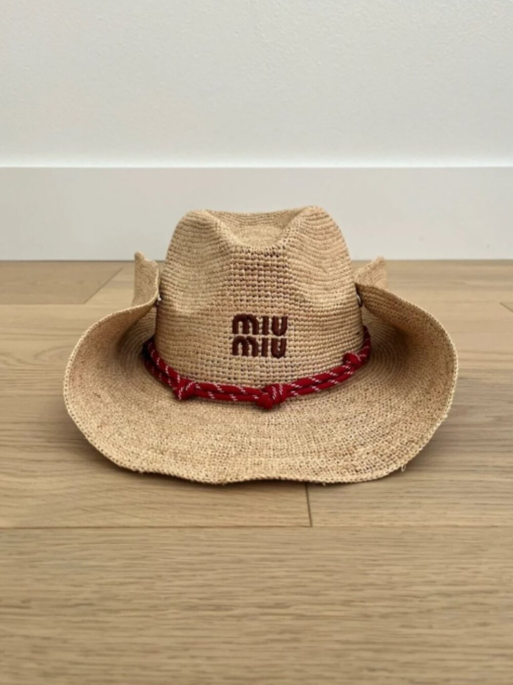 Miu Miu Natural Straw Hat with Red Rope Trim❤️